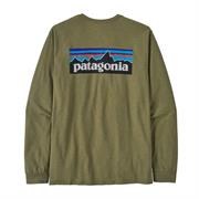 Patagonia langærmet trøje med P-6 patagonia logo på ryggen.