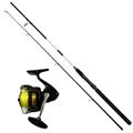 Fiskesæt med en DAM Base-X spinnestang og et Shimano FX spinnehjul med nylon line.