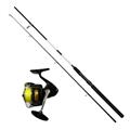 Fiskesæt med en DAM Base-X spinnestang og et Shimano FX spinnehjul med nylon line.
