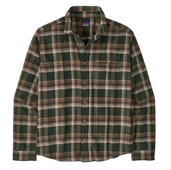 Patagonia Mens L/S LW Fjord Flannel Shirt, Cozy Cabin / Treeline Green