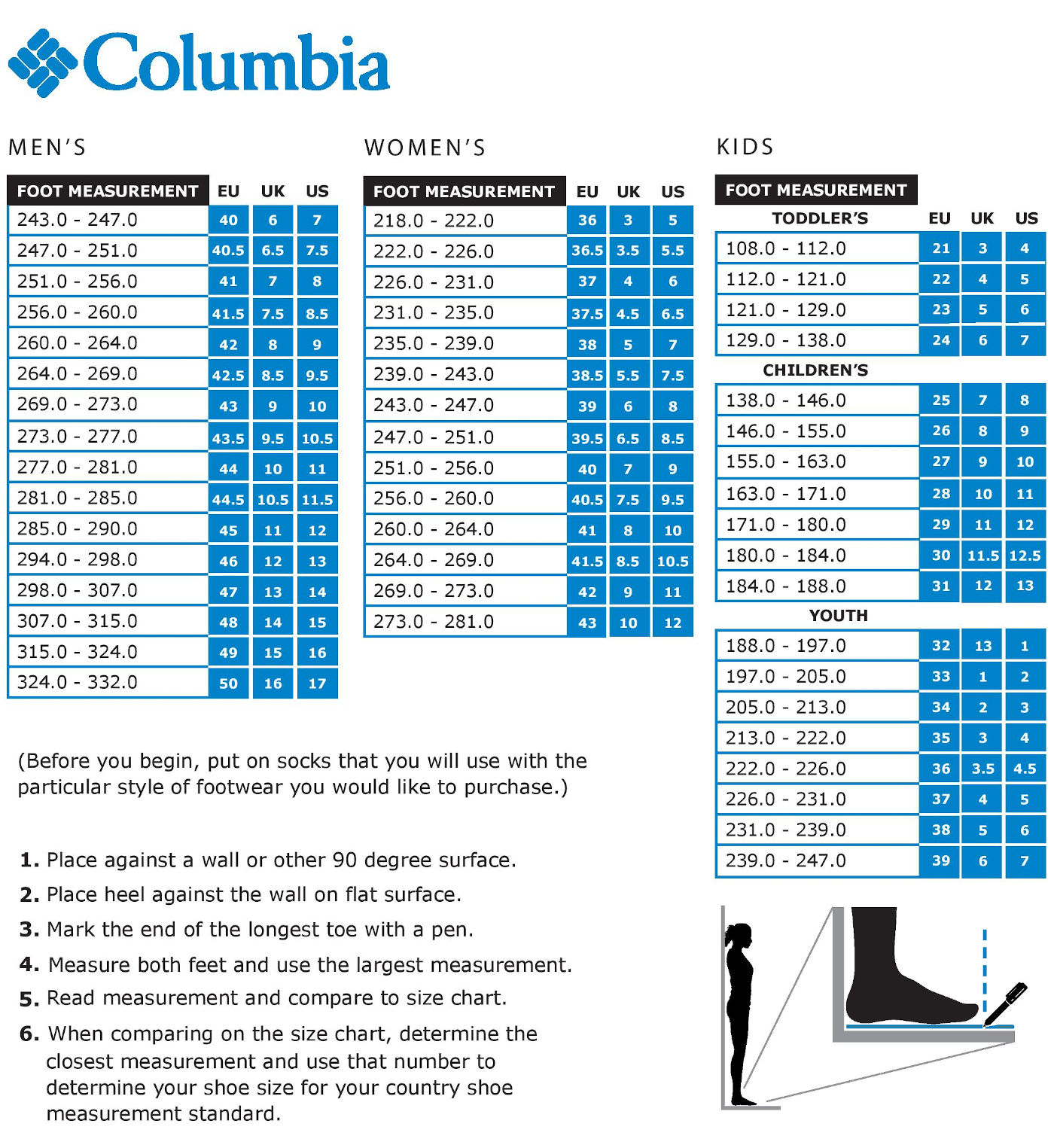 Columbia Size Chart Women